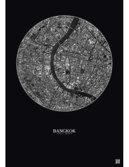 Bangkok Satellite View Poster 2.5km B&W | Gravura – Dark background