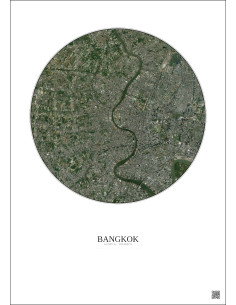 Affiche Bangkok – Poster vue satellite 10km Couleur | Gravura – Fond clair
