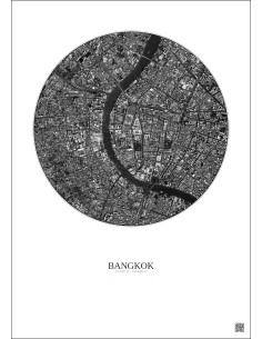 Affiche Bangkok – Poster vue satellite 2.5km N&B | Gravura – Fond clair