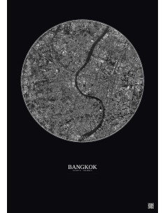 Affiche Bangkok – Poster vue satellite 6km N&B | Gravura – Fond foncé