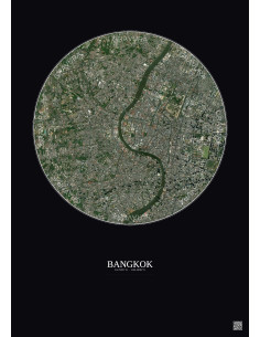 Affiche Bangkok – Poster vue satellite 6km Couleur | Gravura – Fond foncé