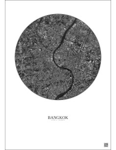 Affiche Bangkok – Poster vue satellite 6km N&B | Gravura – Fond clair