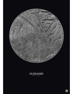 Affiche Dushanbe – Poster vue satellite 10km N&B | Gravura – Fond foncé