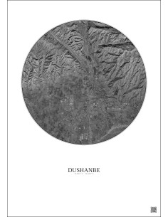 Affiche Dushanbe – Poster vue satellite 10km N&B | Gravura – Fond clair