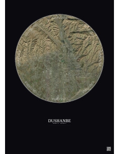 Affiche Dushanbe – Poster vue satellite 10km Couleur | Gravura – Fond foncé
