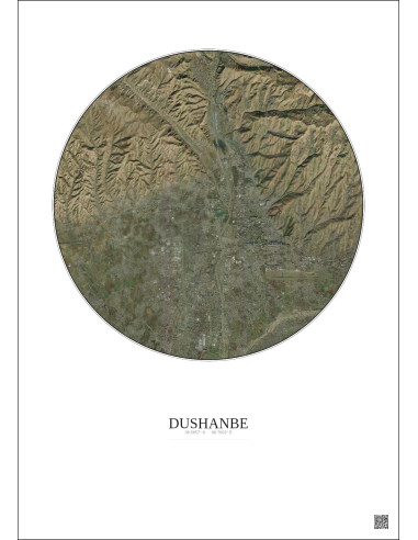 Dushanbe Satellite View Poster 10km Color | Gravura – Light background