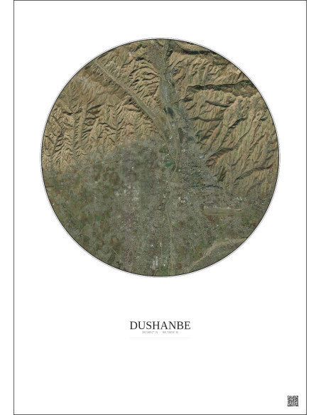 Dushanbe Satellite View Poster 10km Color | Gravura – Light background