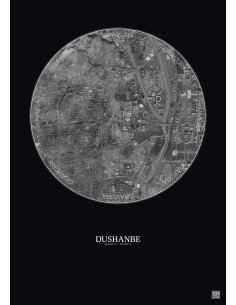 Affiche Dushanbe – Poster vue satellite 2.5km N&B | Gravura – Fond foncé