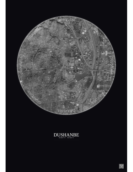 Dushanbe Satellite View Poster 2.5km B&W | Gravura – Dark background