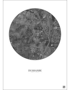 Affiche Dushanbe – Poster vue satellite 2.5km N&B | Gravura – Fond clair