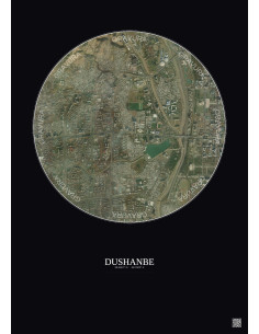 Affiche Dushanbe – Poster vue satellite 2.5km Couleur | Gravura – Fond foncé