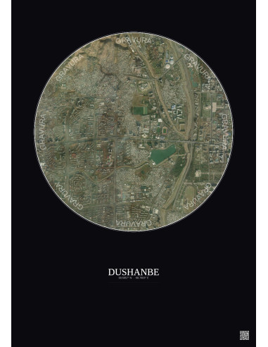 Affiche Dushanbe – Poster vue satellite 2.5km Couleur | Gravura – Fond foncé