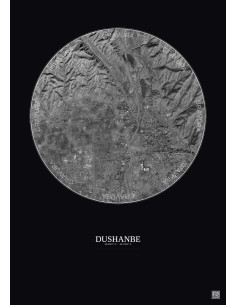 Affiche Dushanbe – Poster vue satellite 6km N&B | Gravura – Fond foncé