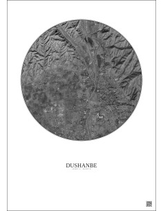 Affiche Dushanbe – Poster vue satellite 6km N&B | Gravura – Fond clair