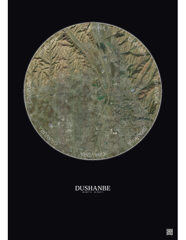 Dushanbe Satellite View Poster 6km Color | Gravura – Dark background