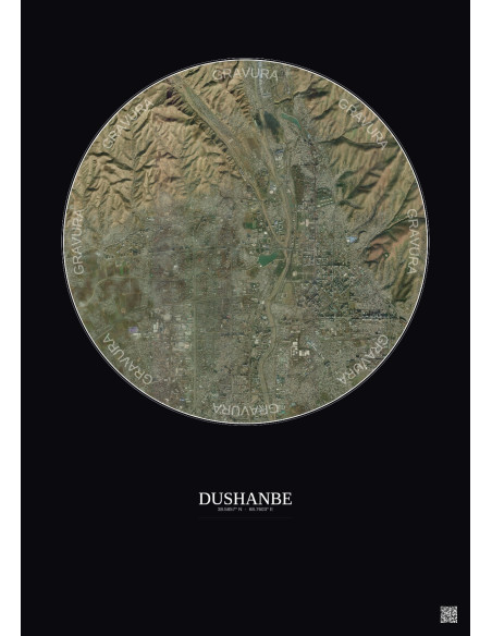 Dushanbe Satellite View Poster 6km Color | Gravura – Dark background