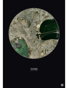 Affiche Tunis – Poster vue satellite 6km Couleur | Gravura – Fond foncé