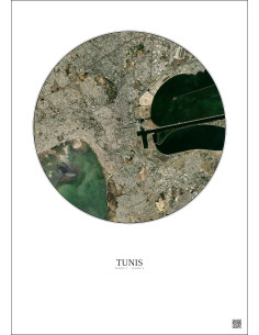 Affiche Tunis – Poster vue satellite 6km Couleur | Gravura – Fond clair