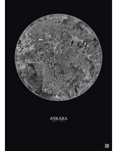 Affiche Ankara – Poster vue satellite 10km N&B | Gravura – Fond foncé