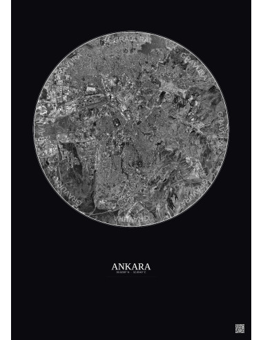 Ankara Satellite View Poster 10km B&W | Gravura – Dark background