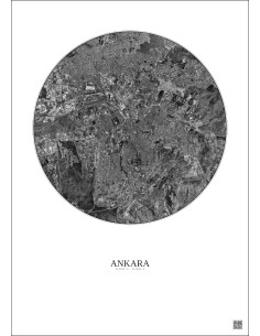 Affiche Ankara – Poster vue satellite 10km N&B | Gravura – Fond clair