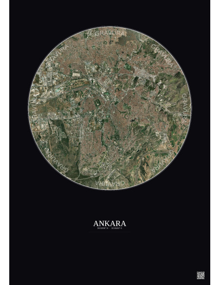 Affiche Ankara – Poster vue satellite 10km Couleur | Gravura – Fond foncé