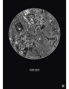Affiche Ankara – Poster vue satellite 2.5km N&B | Gravura – Fond foncé