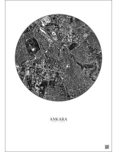 Affiche Ankara – Poster vue satellite 2.5km N&B | Gravura – Fond clair