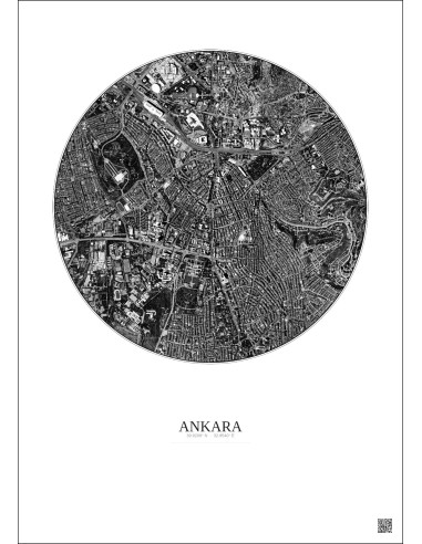 Affiche Ankara – Poster vue satellite 2.5km N&B | Gravura – Fond clair