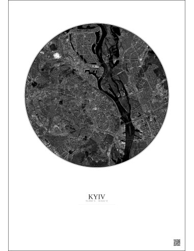 Affiche Kyiv – Poster vue satellite 10km N&B | Gravura – Fond clair