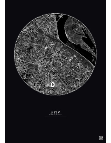 Kyiv Satellite View Poster 2.5km B&W | Gravura – Dark background
