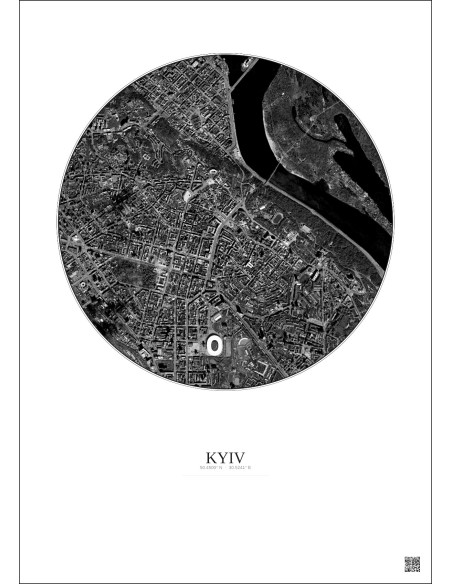 Kyiv Satellite View Poster 2.5km B&W | Gravura – Light background