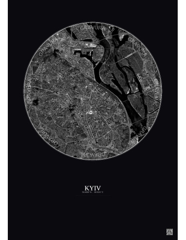 Kyiv Satellite View Poster 6km B&W | Gravura – Dark background