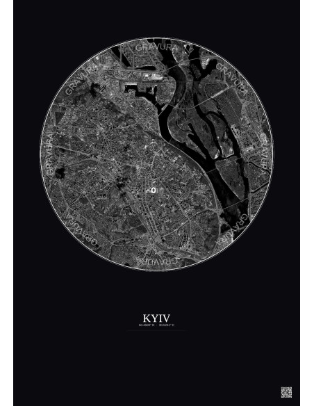 Kyiv Satellite View Poster 6km B&W | Gravura – Dark background