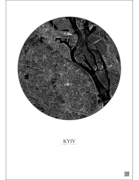 Kyiv Satellite View Poster 6km B&W | Gravura – Light background
