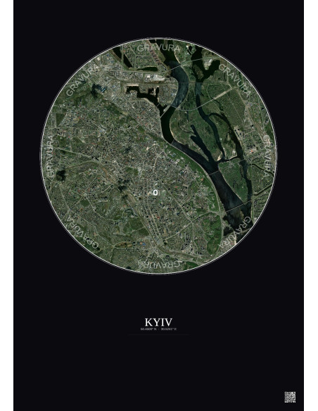 Affiche Kyiv – Poster vue satellite 6km Couleur | Gravura – Fond foncé