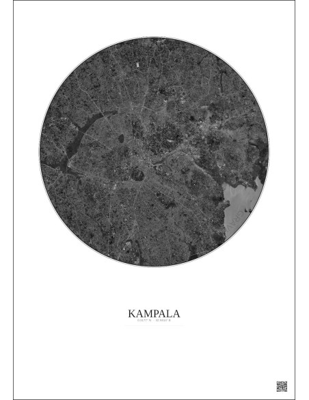 Kampala Satellite View Poster 10km B&W | Gravura – Light background