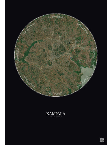 Affiche Kampala – Poster vue satellite 10km Couleur | Gravura – Fond foncé