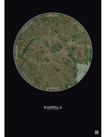 Affiche Kampala – Poster vue satellite 10km Couleur | Gravura – Fond foncé