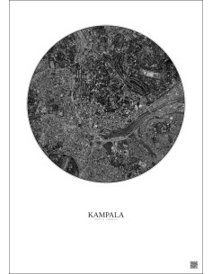 Affiche Kampala – Poster vue satellite 2.5km N&B | Gravura – Fond clair