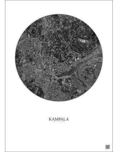Affiche Kampala – Poster vue satellite 2.5km N&B | Gravura – Fond clair