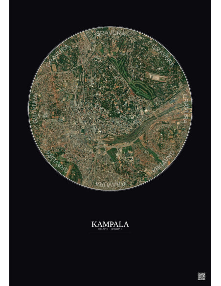 Affiche Kampala – Poster vue satellite 2.5km Couleur | Gravura – Fond foncé