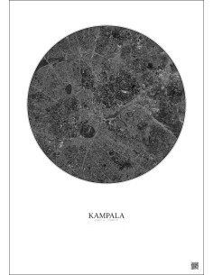 Affiche Kampala – Poster vue satellite 6km N&B | Gravura – Fond clair