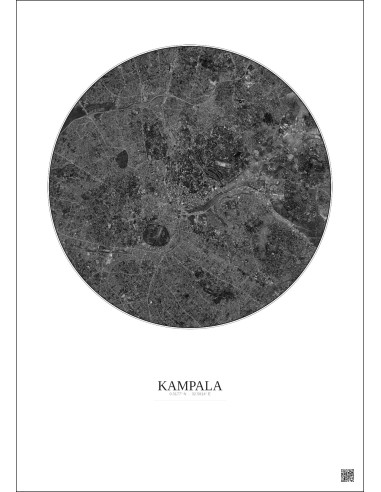 Affiche Kampala – Poster vue satellite 6km N&B | Gravura – Fond clair
