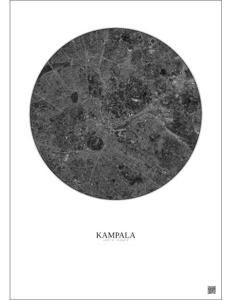 Affiche Kampala – Poster vue satellite 6km N&B | Gravura – Fond clair