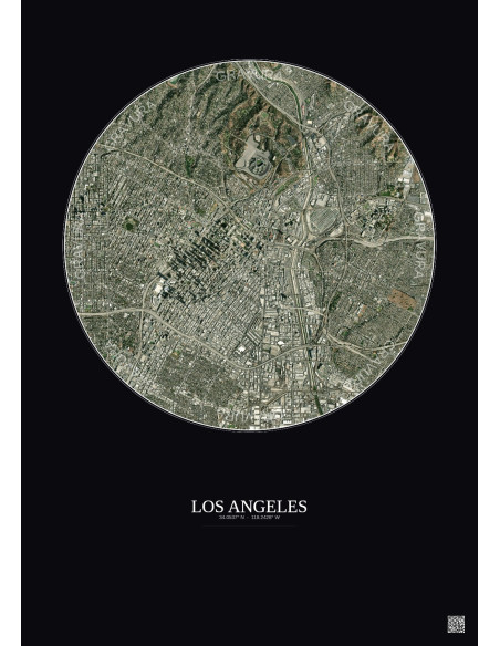 Affiche Los Angeles – Poster vue satellite 5km Couleur | Gravura – Fond foncé