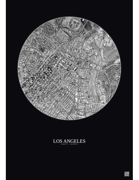 Affiche Los Angeles – Poster vue satellite 2.5km N&B | Gravura – Fond foncé