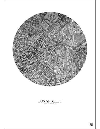 Affiche Los Angeles – Poster vue satellite 2.5km N&B | Gravura – Fond clair