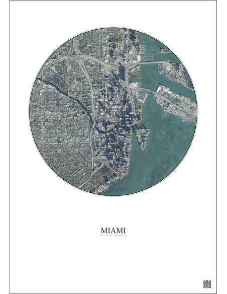 Affiche Miami – Poster vue satellite 2.5km Couleur | Gravura – Fond clair