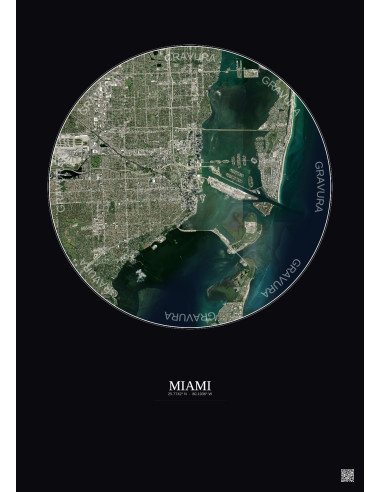 Affiche Miami – Poster vue satellite 10km Couleur | Gravura – Fond foncé